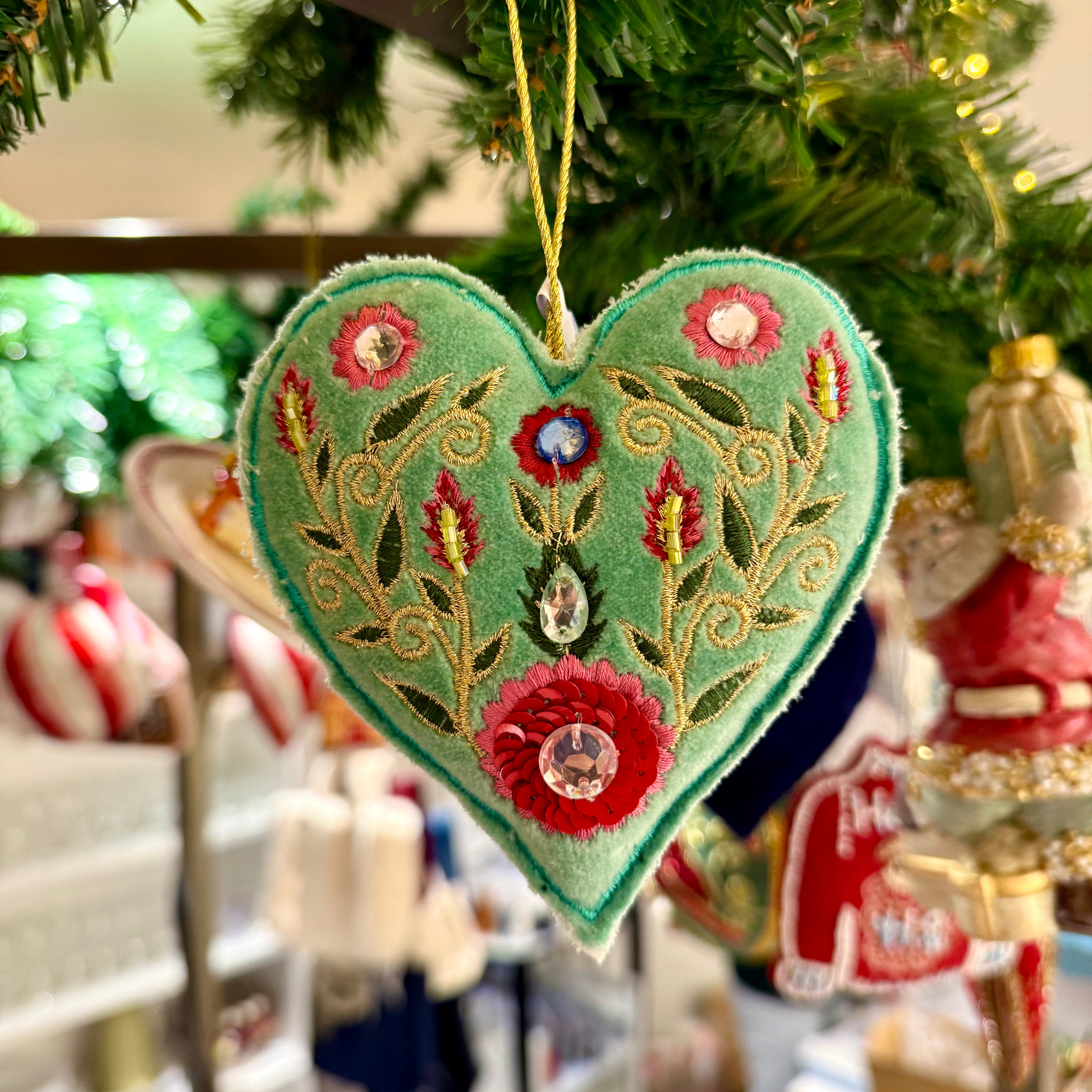 Cœur brodé turquoise