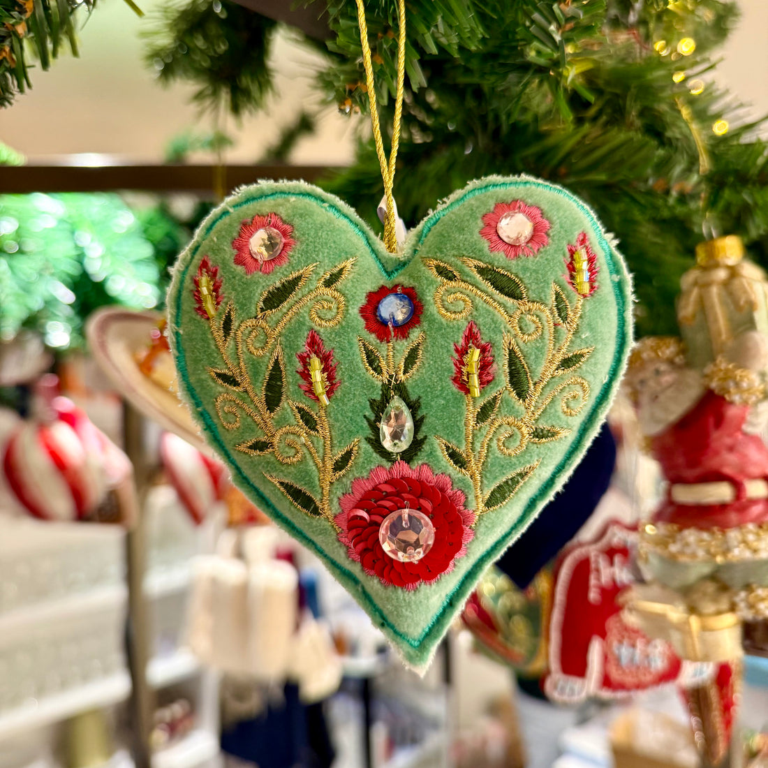 Cœur brodé turquoise