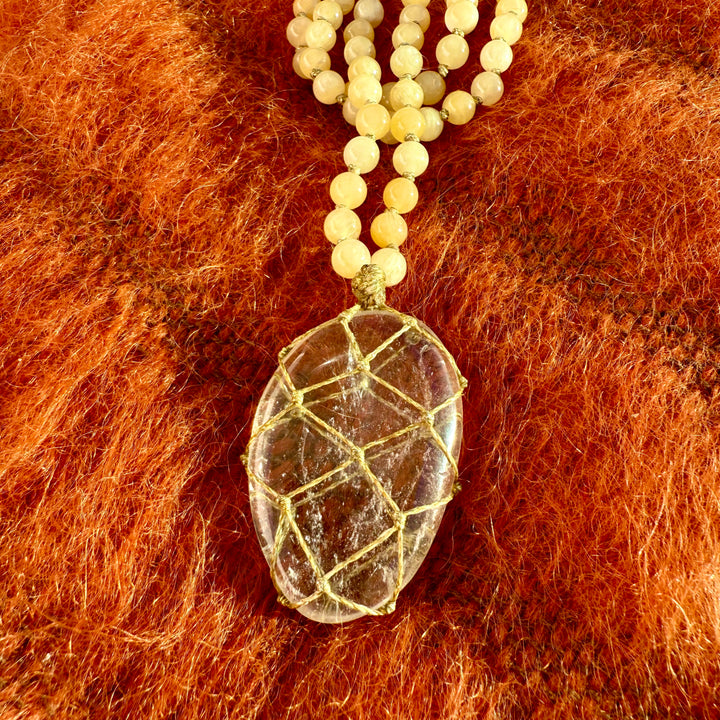 Sautoir Calcite Orange et Cristal de Roche M