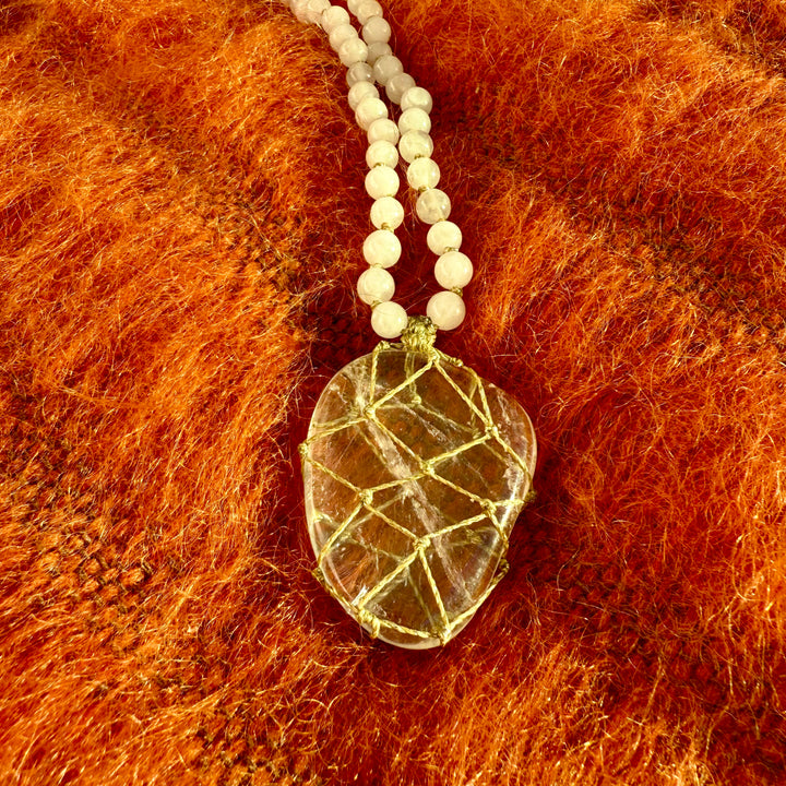 Sautoir Jade Blanc et Cristal de Roche M