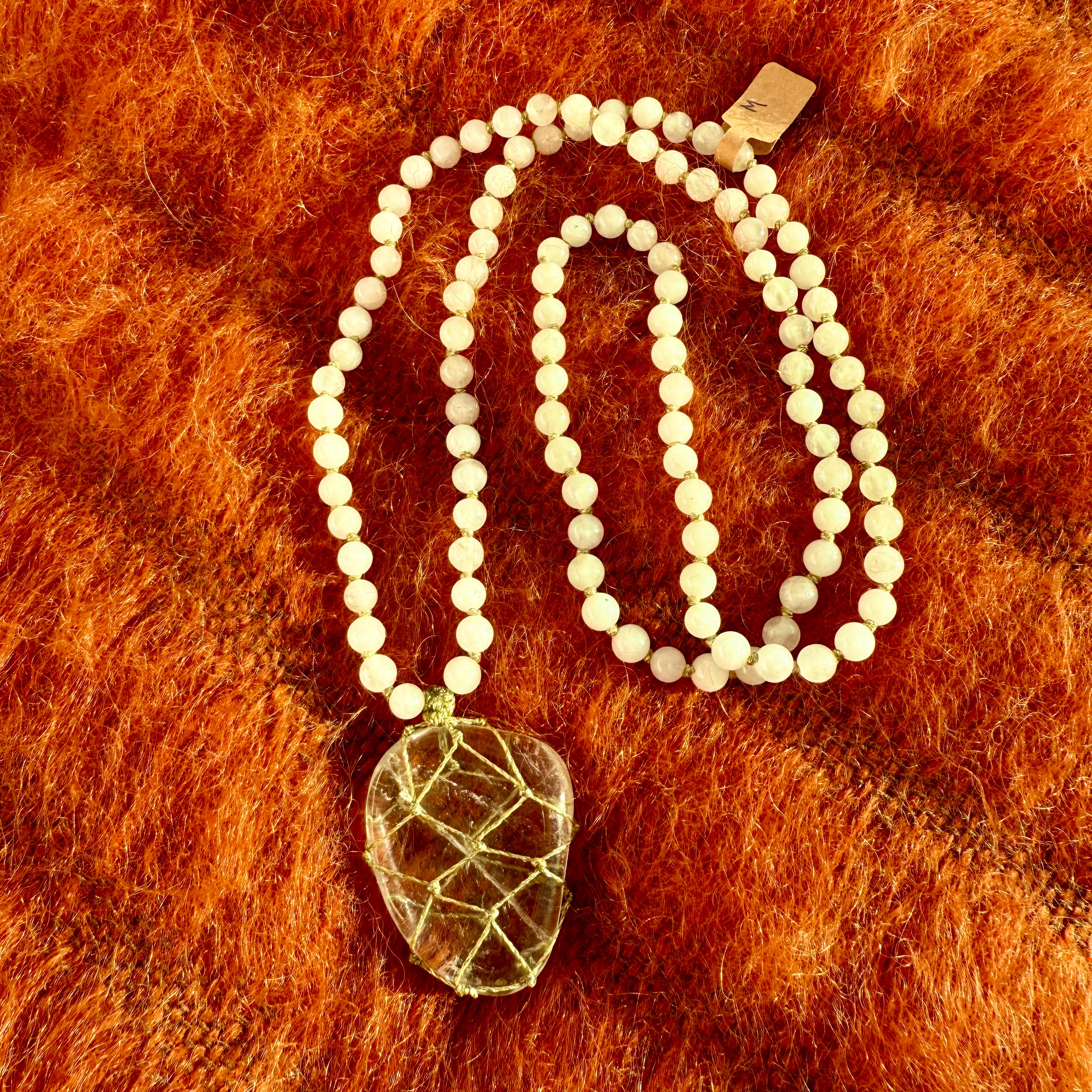 Sautoir Jade Blanc et Cristal de Roche M