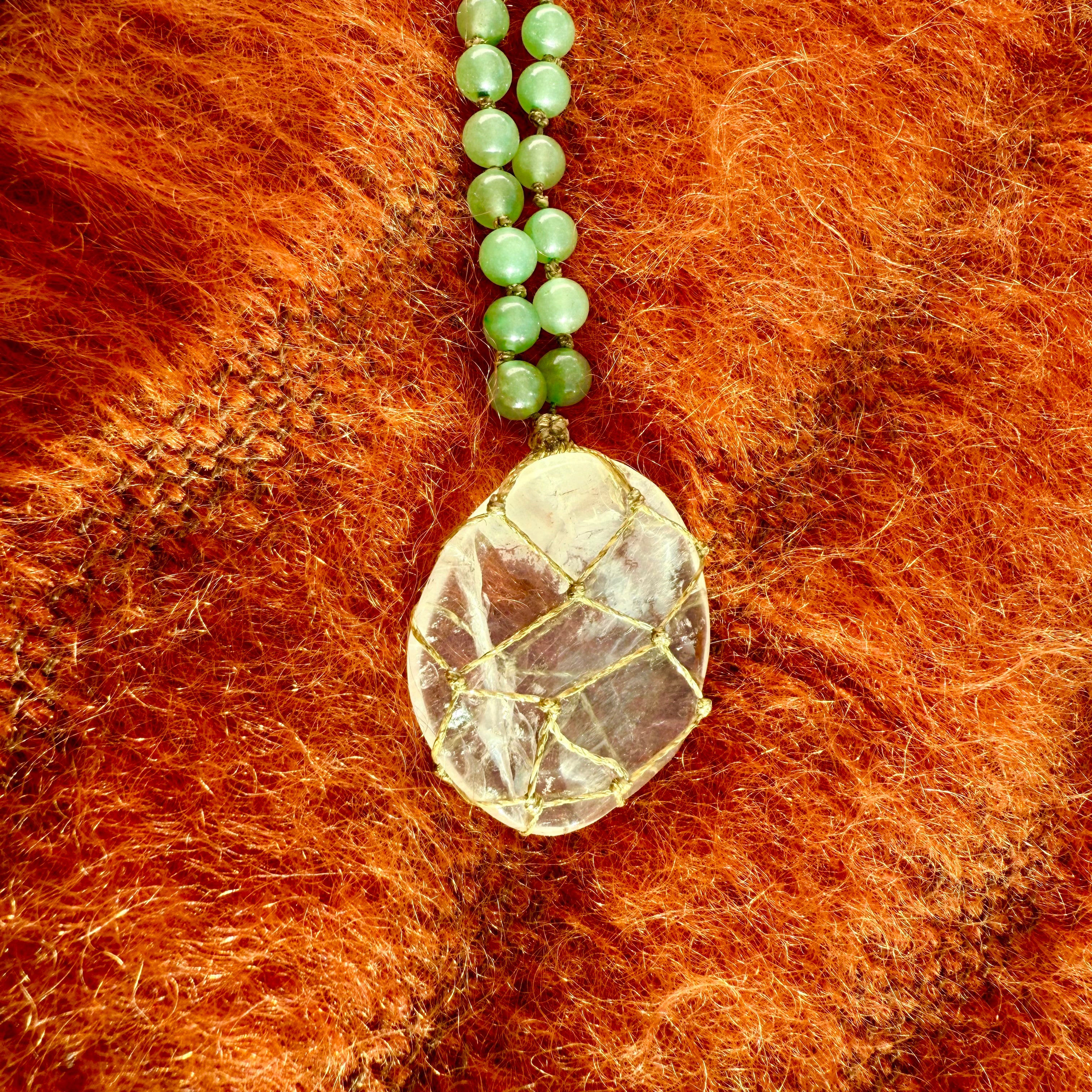 Sautoir Aventurine Verte et Cristal de Roche M