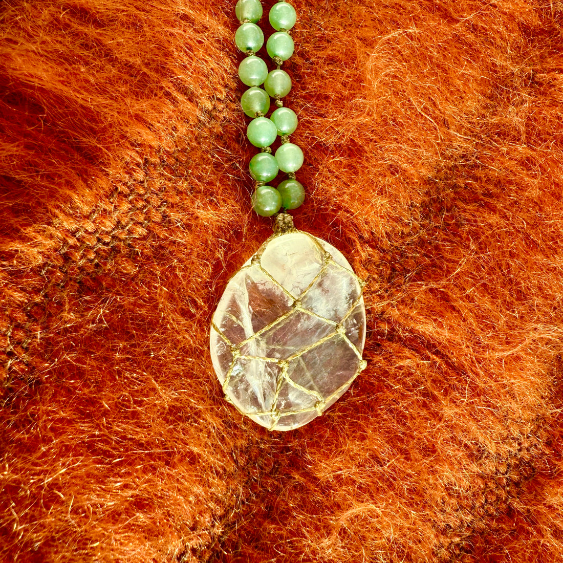 Sautoir Aventurine Verte et Cristal de Roche M